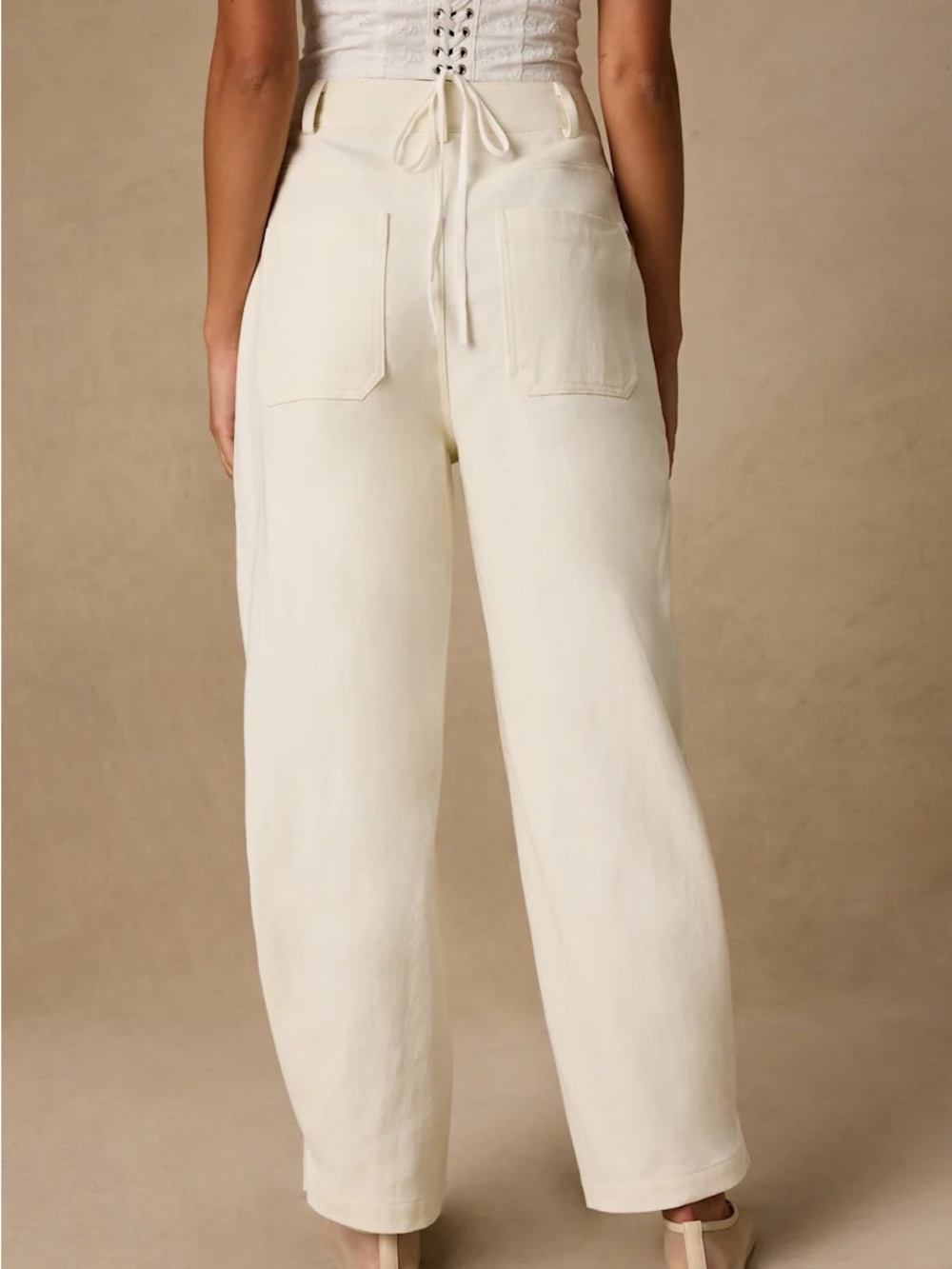 NWT Lulus Merritt Cream Twill Barrel Leg Pants - Picture 3 of 4